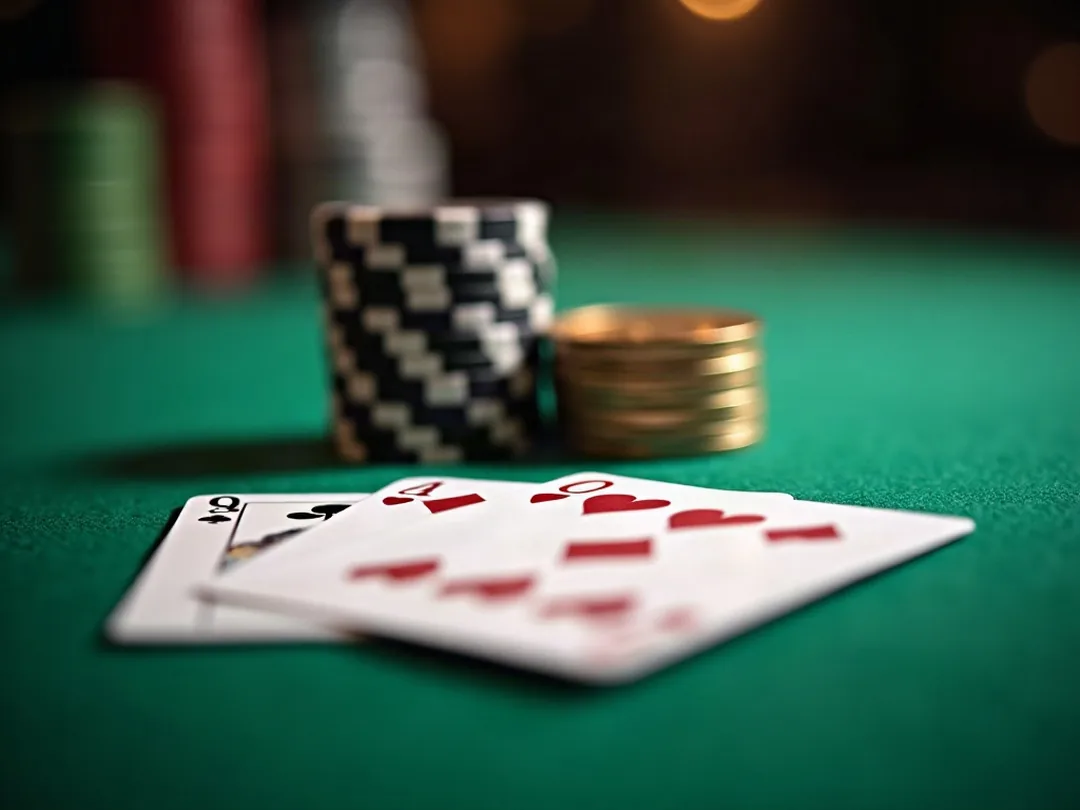 Chips, Karten und Münzen veranschaulichen casino, slots, bonus, jackpot im Detail
